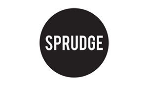 sprudge logo white text on black circle