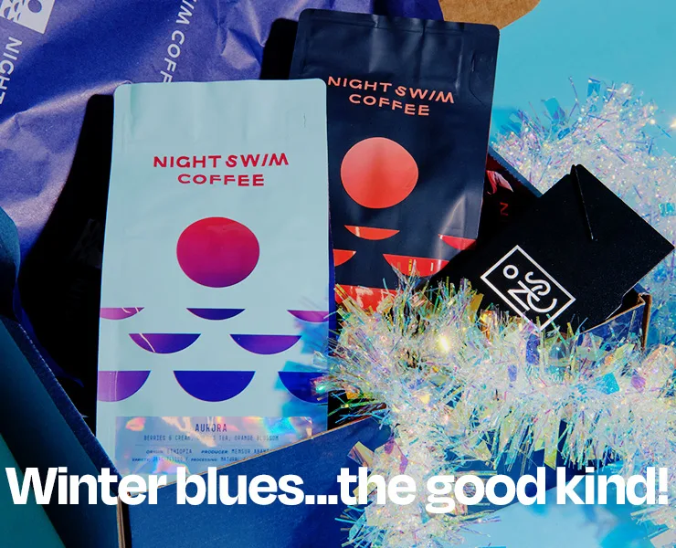 banner advertising night swim coffee holiday gift boxes winter blues the good kind